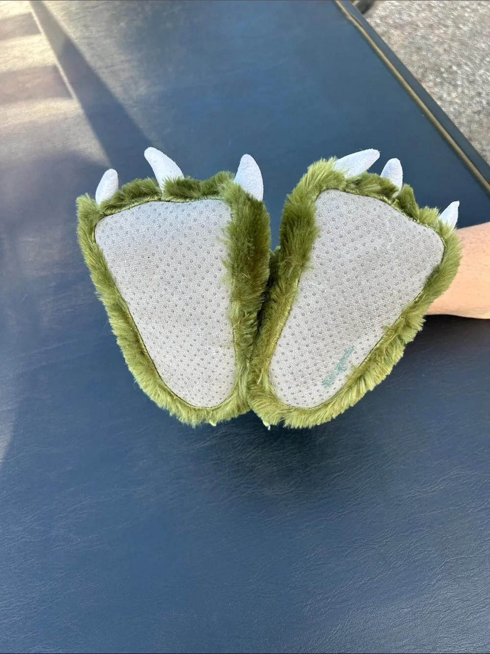Lazy One Olive Green Plush Monster Baby Slippers